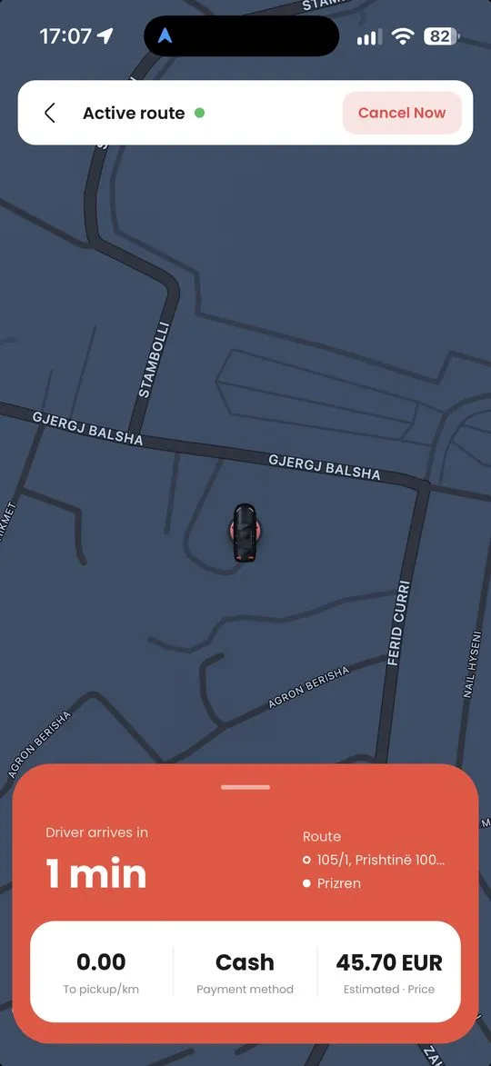 Shko passenger app: live route with the driver on the way