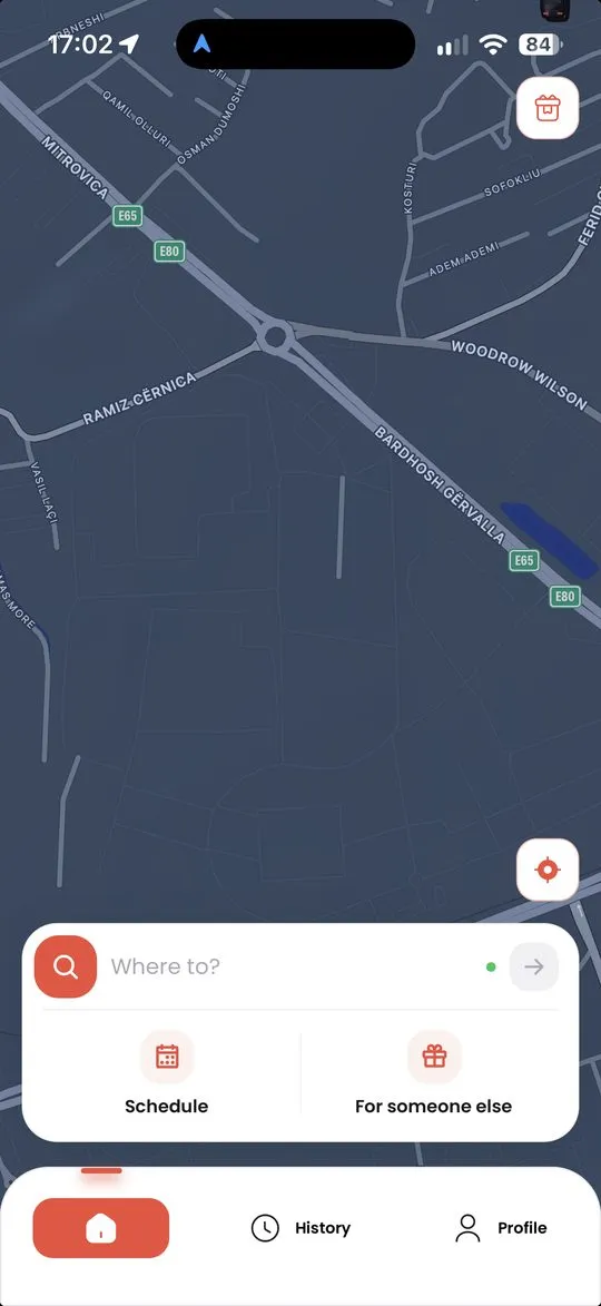 Shko passenger app: where-to screen on the map